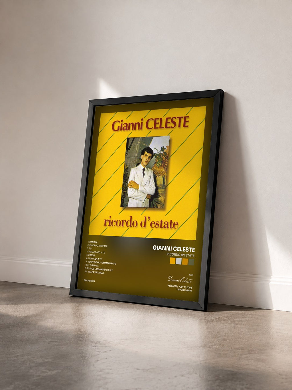 #noir Tableau de l'album Ricordo D'Estate de Gianni Celeste vu de trois quarts, cadre noir