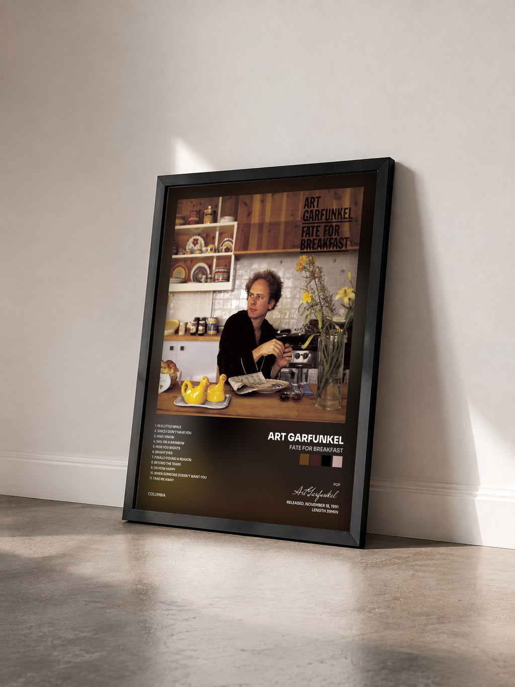 #noir Tableau de l'album FATE FOR BREAKFAST de Art Garfunkel vu de trois quarts, cadre noir