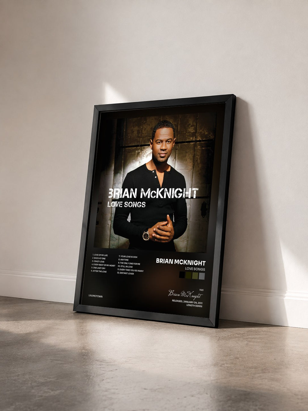 #noir Tableau de l'album Love Songs de Brian McKnight vu de trois quarts, cadre noir