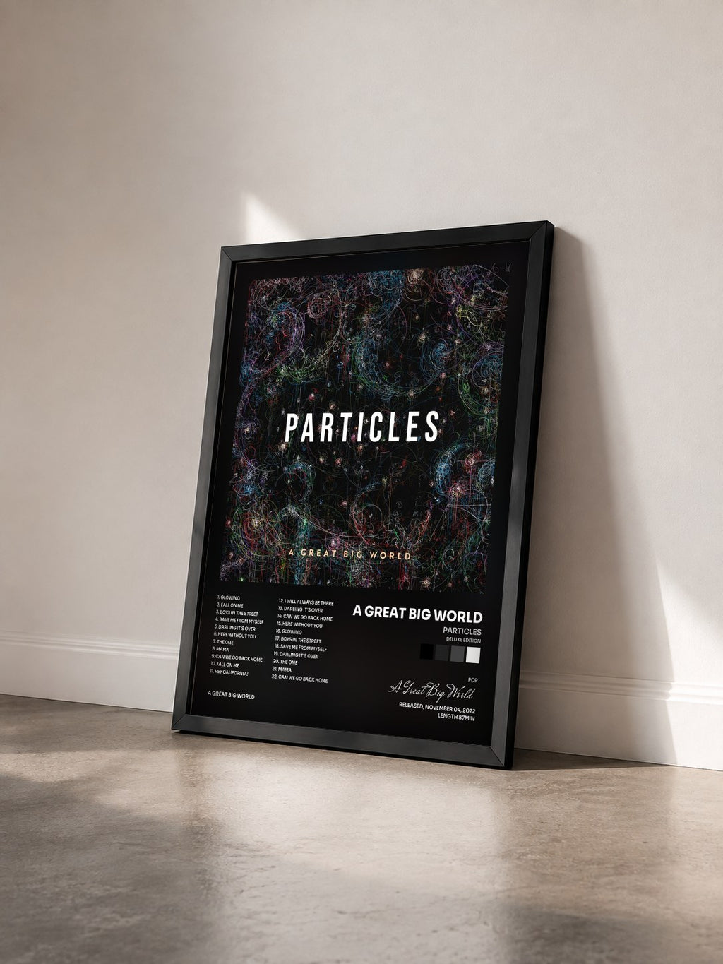 #noir Tableau de l'album Particles (Deluxe Edition) de A Great Big World vu de trois quarts, cadre noir