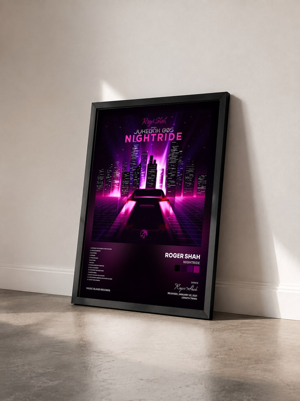 #noir Tableau de l'album Nightride de Roger Shah vu de trois quarts, cadre noir