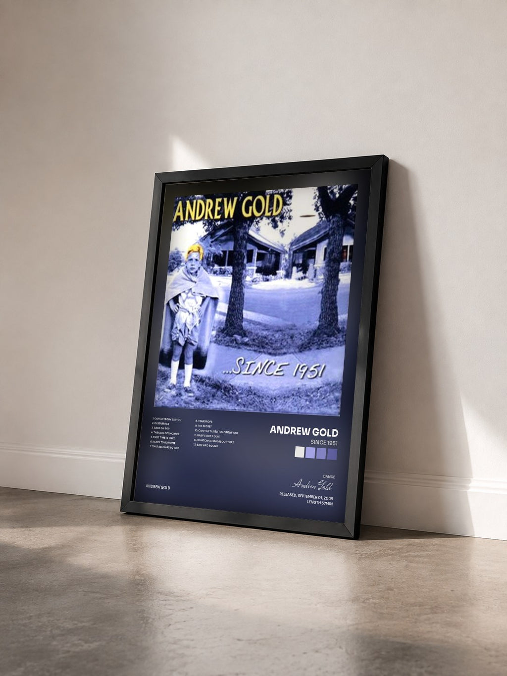 #noir Tableau de l'album Since 1951 de Andrew Gold vu de trois quarts, cadre noir