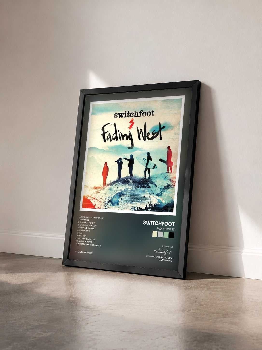 #noir Tableau de l'album Fading West de Switchfoot vu de trois quarts, cadre noir