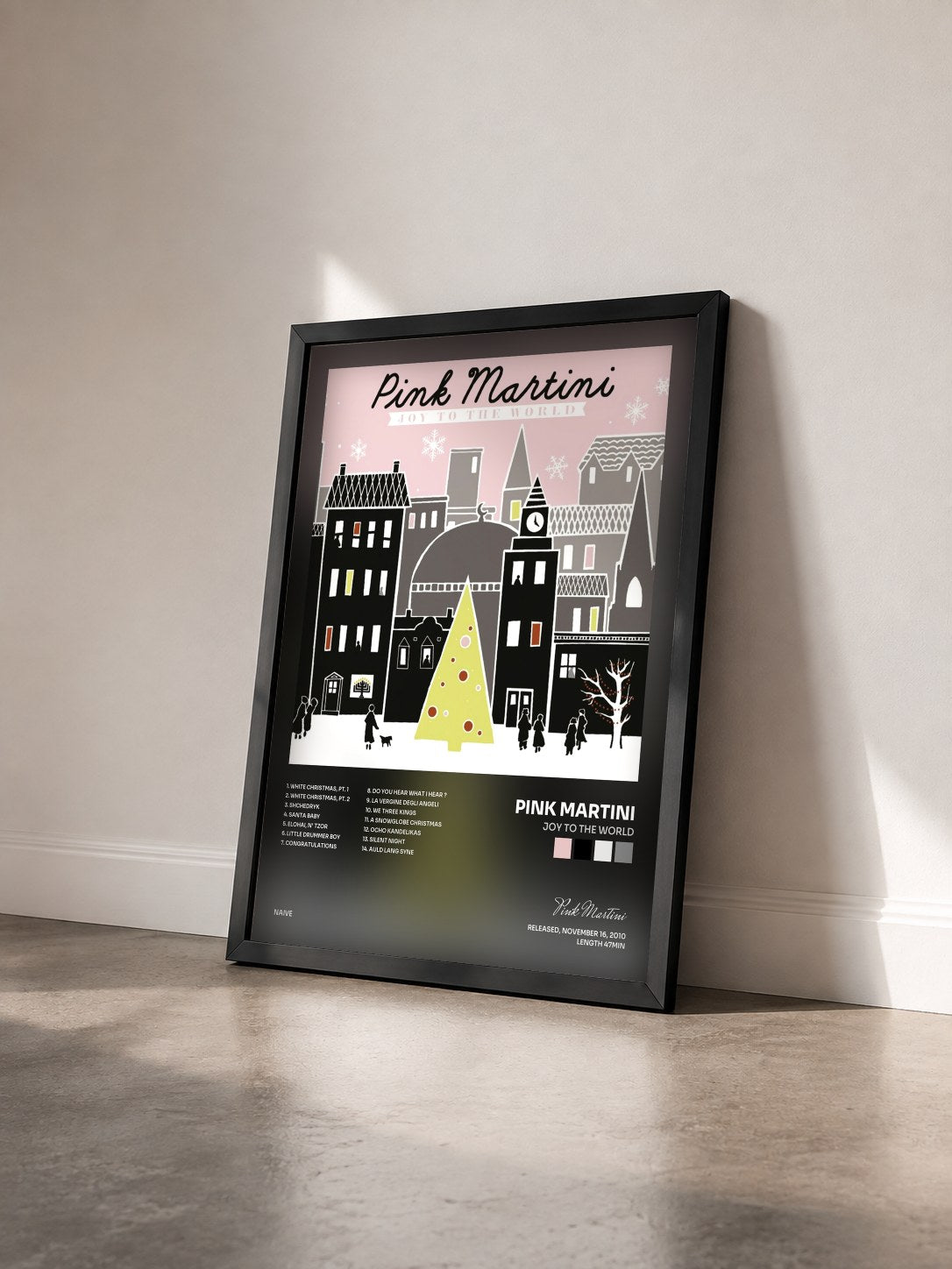 #noir Tableau de l'album Joy to the World de Pink Martini vu de trois quarts, cadre noir