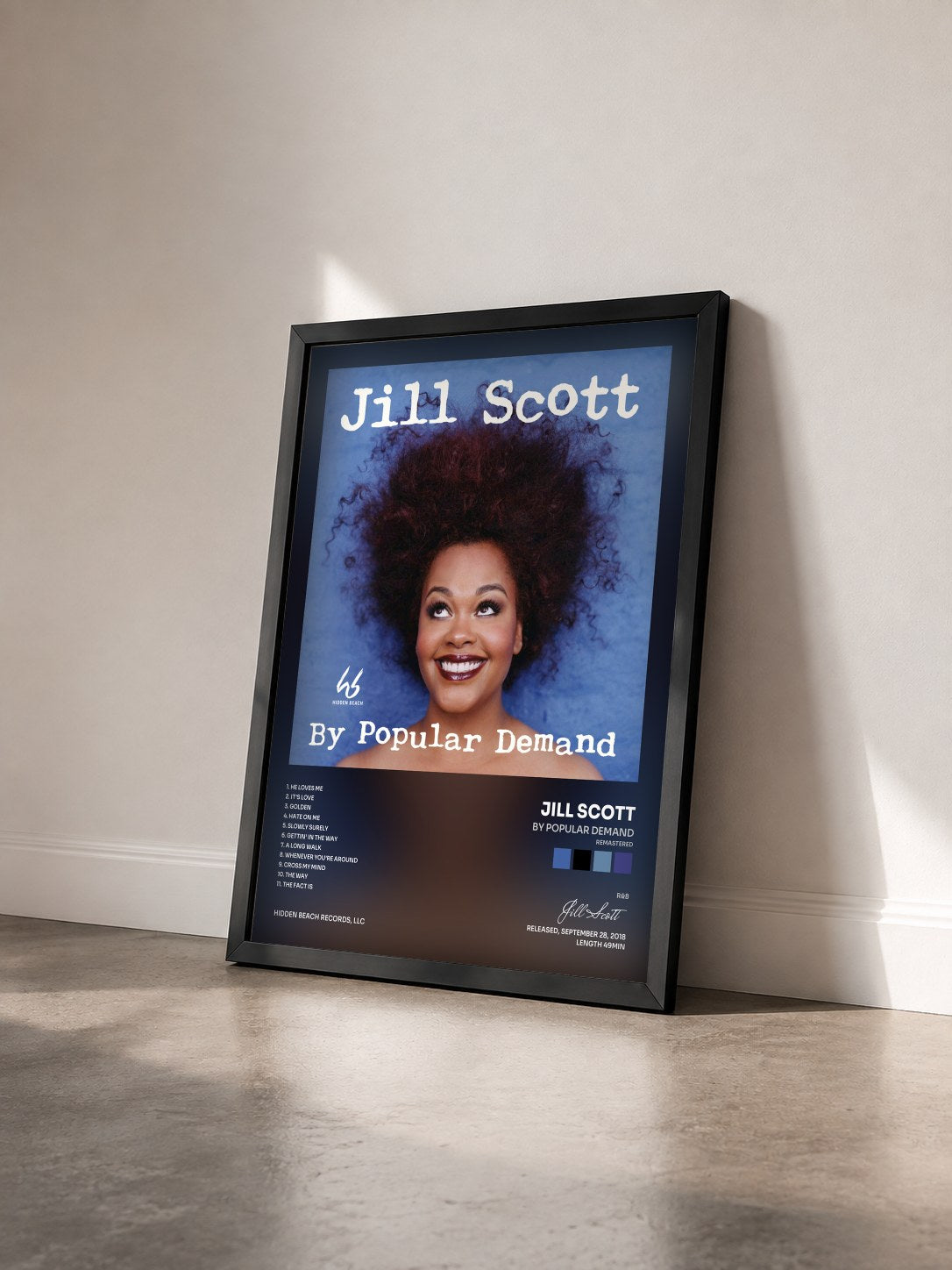 #noir Tableau de l'album By Popular Demand (Remastered) de Jill Scott vu de trois quarts, cadre noir