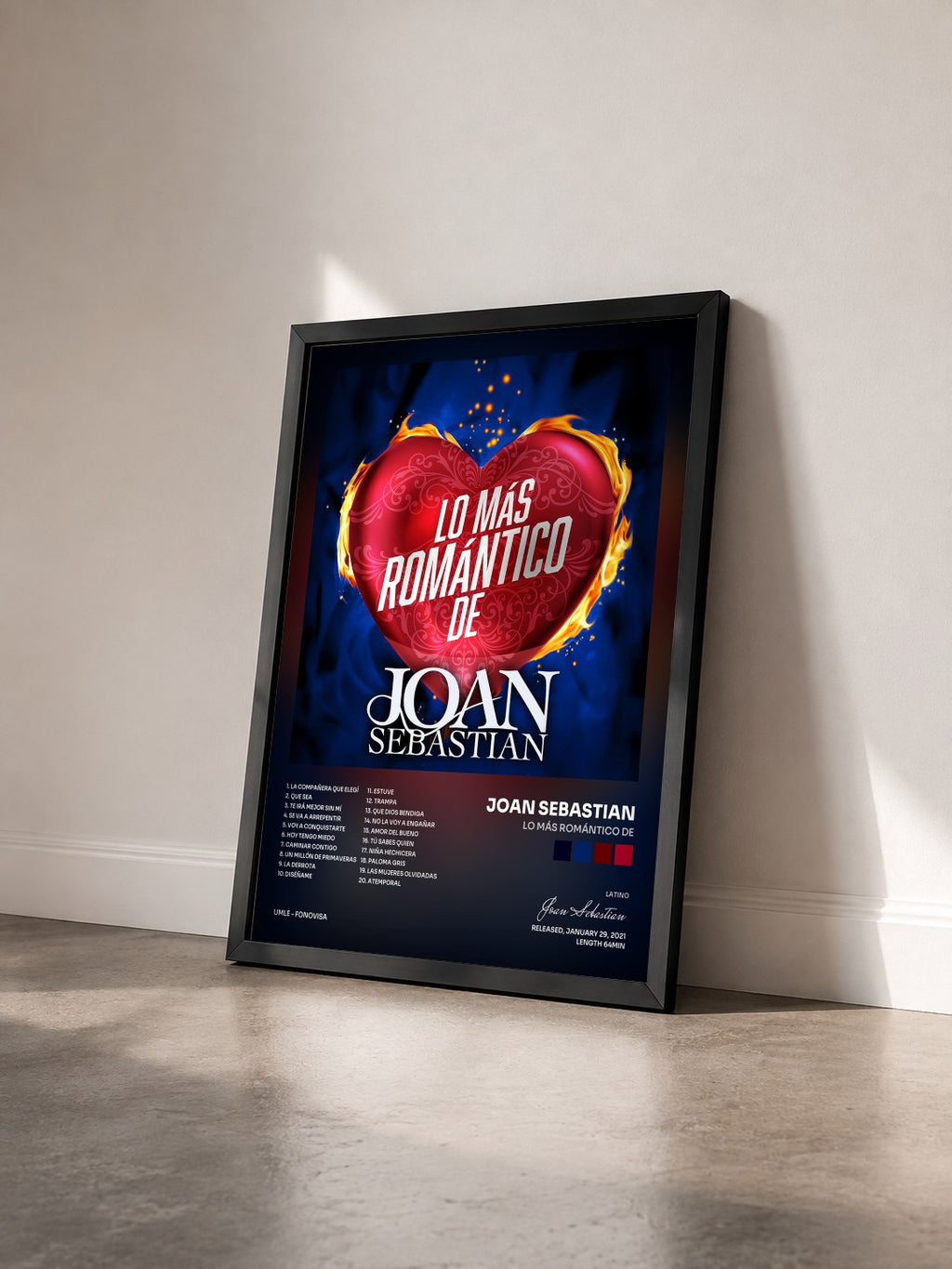 #noir Tableau de l'album Lo Más Romántico De de Joan Sebastian vu de trois quarts, cadre noir