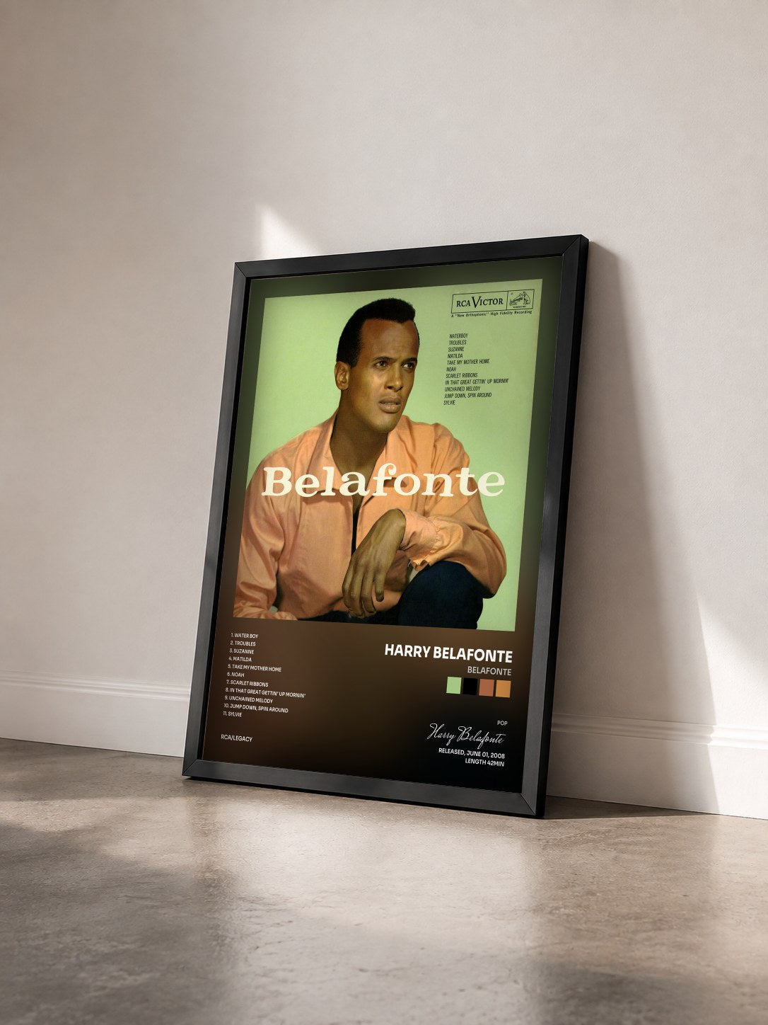 #noir Tableau de l'album Belafonte de Harry Belafonte vu de trois quarts, cadre noir