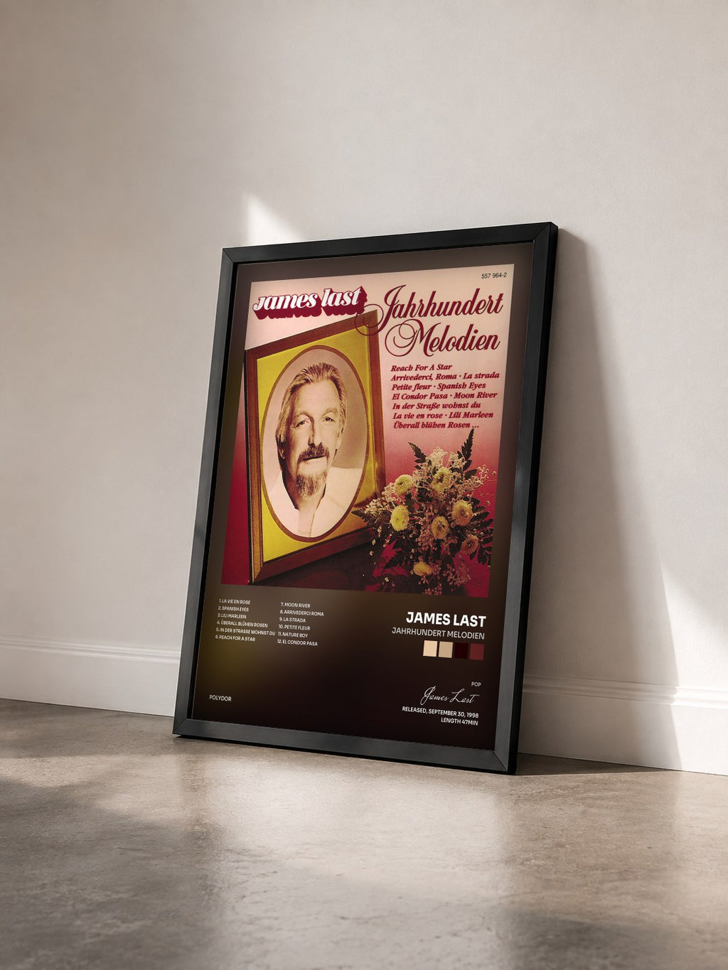 #noir Tableau de l'album Jahrhundert Melodien de James Last vu de trois quarts, cadre noir