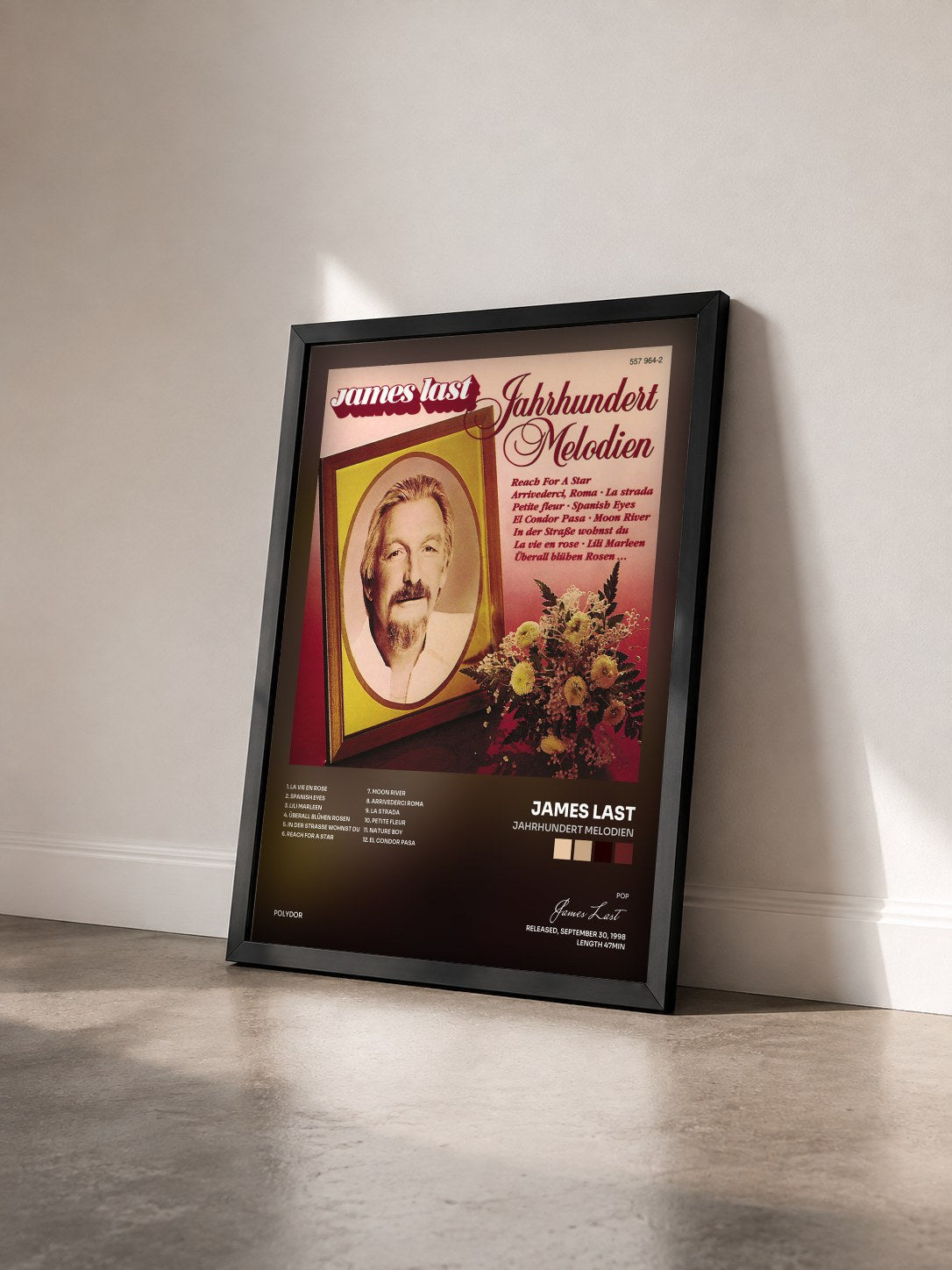 #noir Tableau de l'album Jahrhundert Melodien de James Last vu de trois quarts, cadre noir