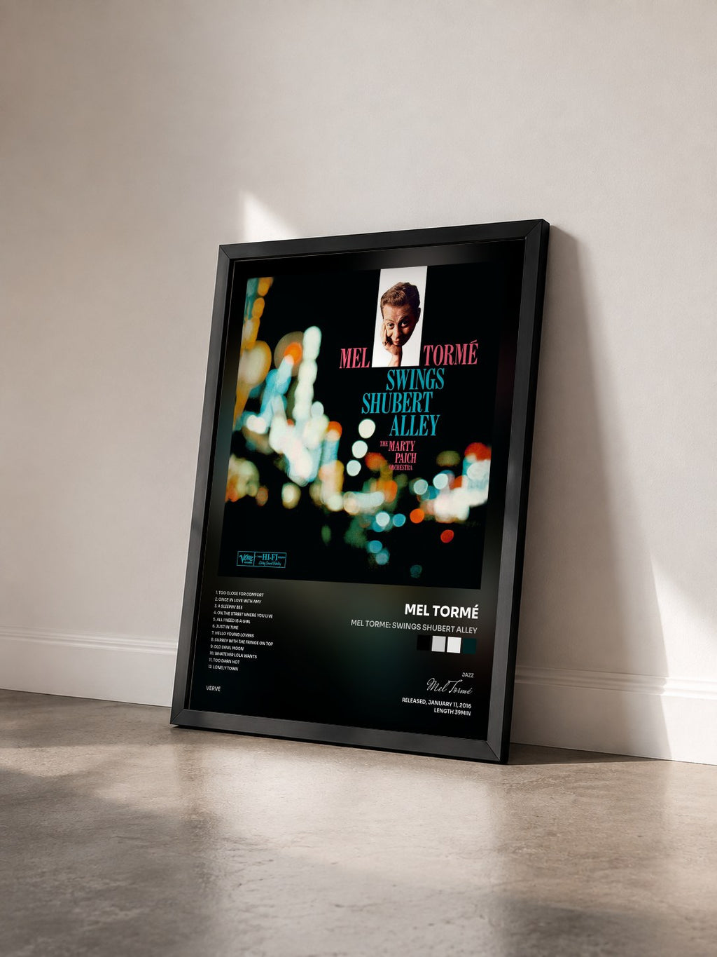 #noir Tableau de l'album Mel Torme: Swings Shubert Alley de Mel Tormé vu de trois quarts, cadre noir