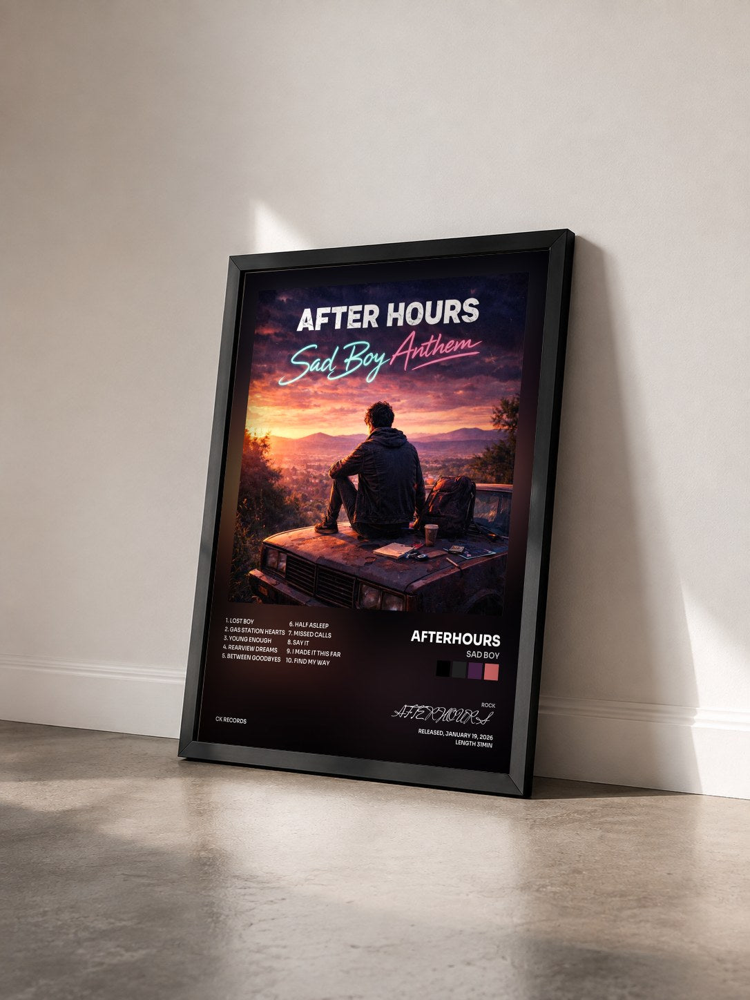 #noir Tableau de l'album Sad Boy de AFTERHOURS vu de trois quarts, cadre noir