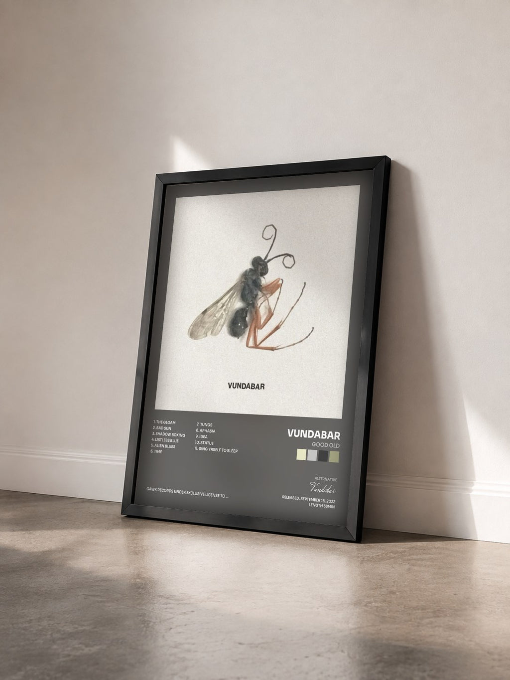 #noir Tableau de l'album Good Old de Vundabar vu de trois quarts, cadre noir