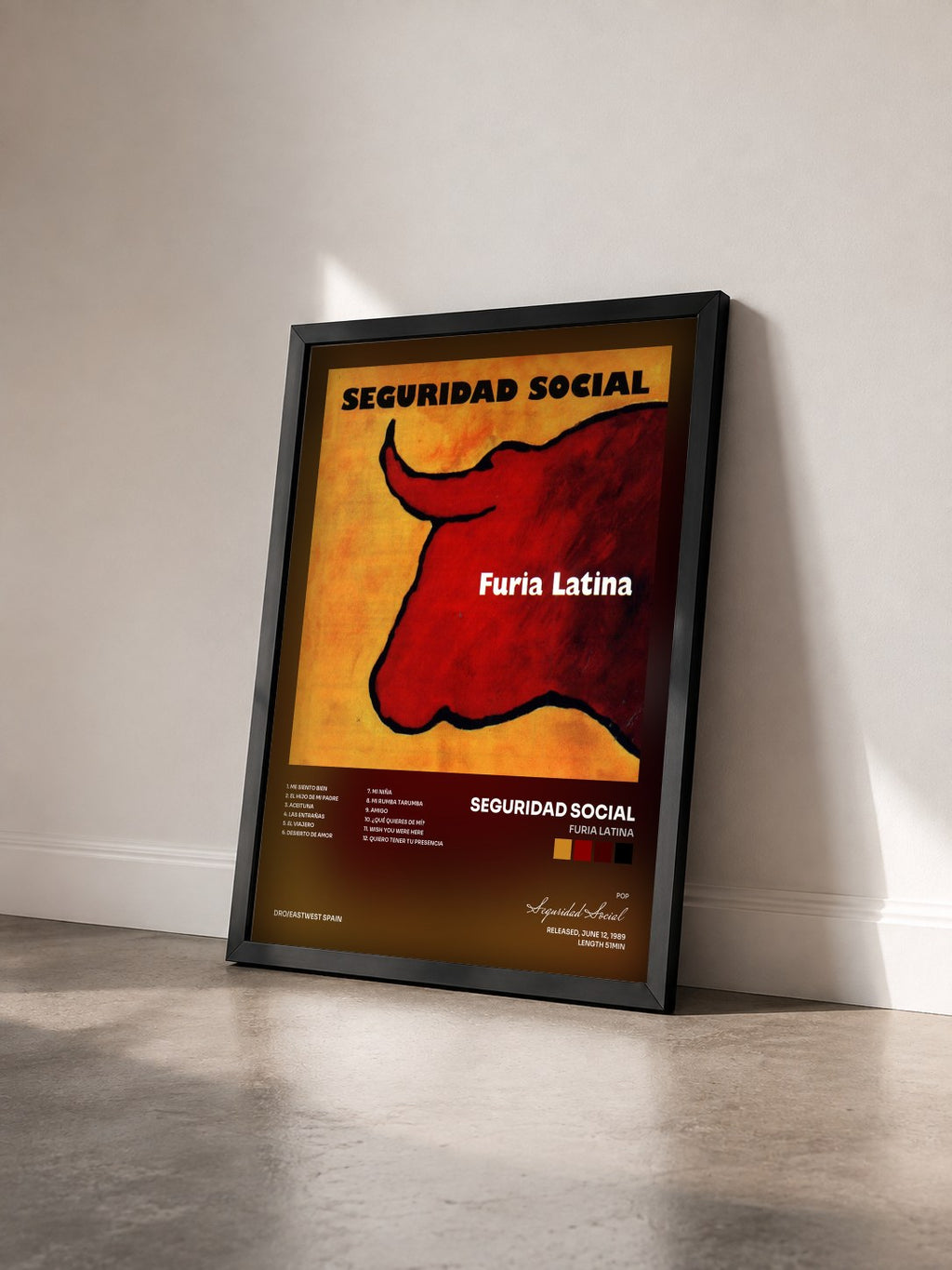 #noir Tableau de l'album Furia Latina de Seguridad Social vu de trois quarts, cadre noir