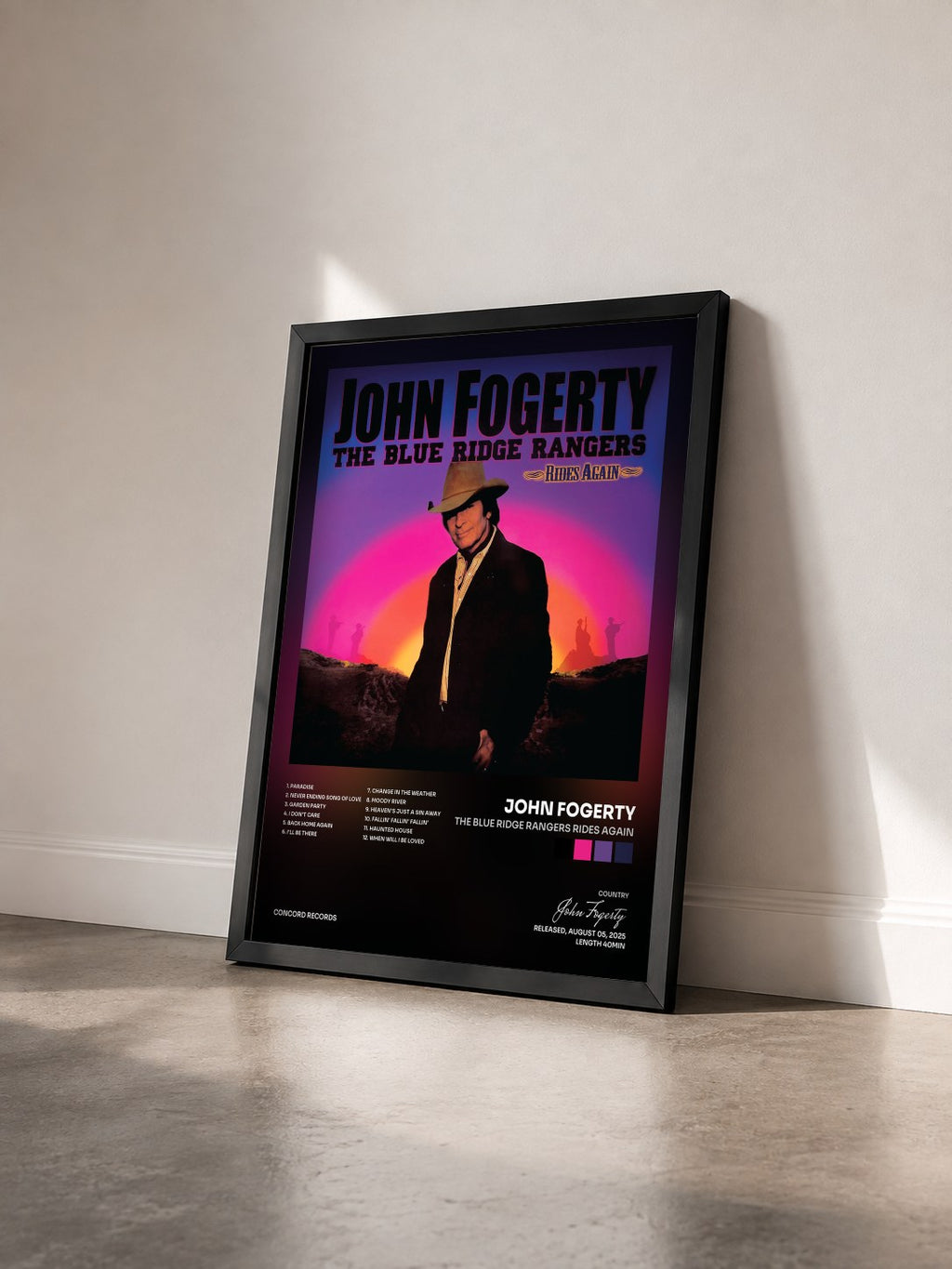 #noir Tableau de l'album The Blue Ridge Rangers Rides Again de John Fogerty vu de trois quarts, cadre noir