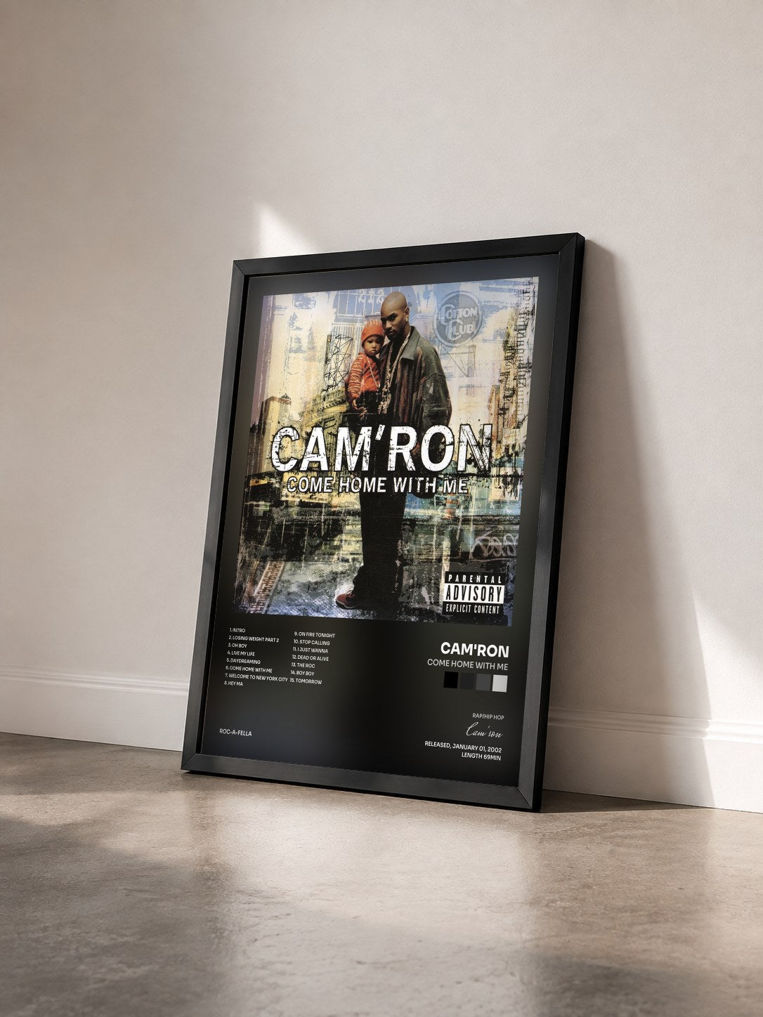 #noir Tableau de l'album Come Home With Me de Cam'ron vu de trois quarts, cadre noir