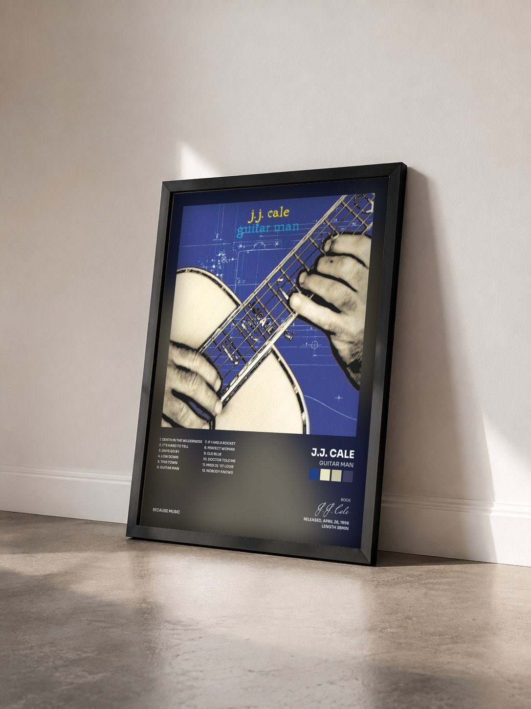 #noir Tableau de l'album Guitar Man de J.J. Cale vu de trois quarts, cadre noir
