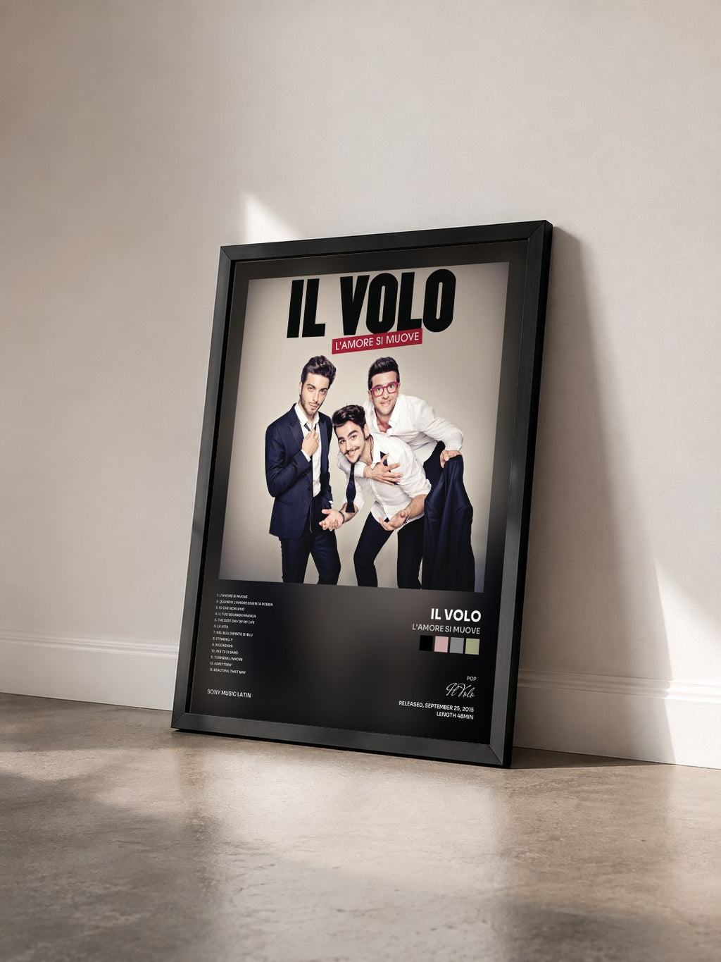 #noir Tableau de l'album L'amore si muove de Il Volo vu de trois quarts, cadre noir