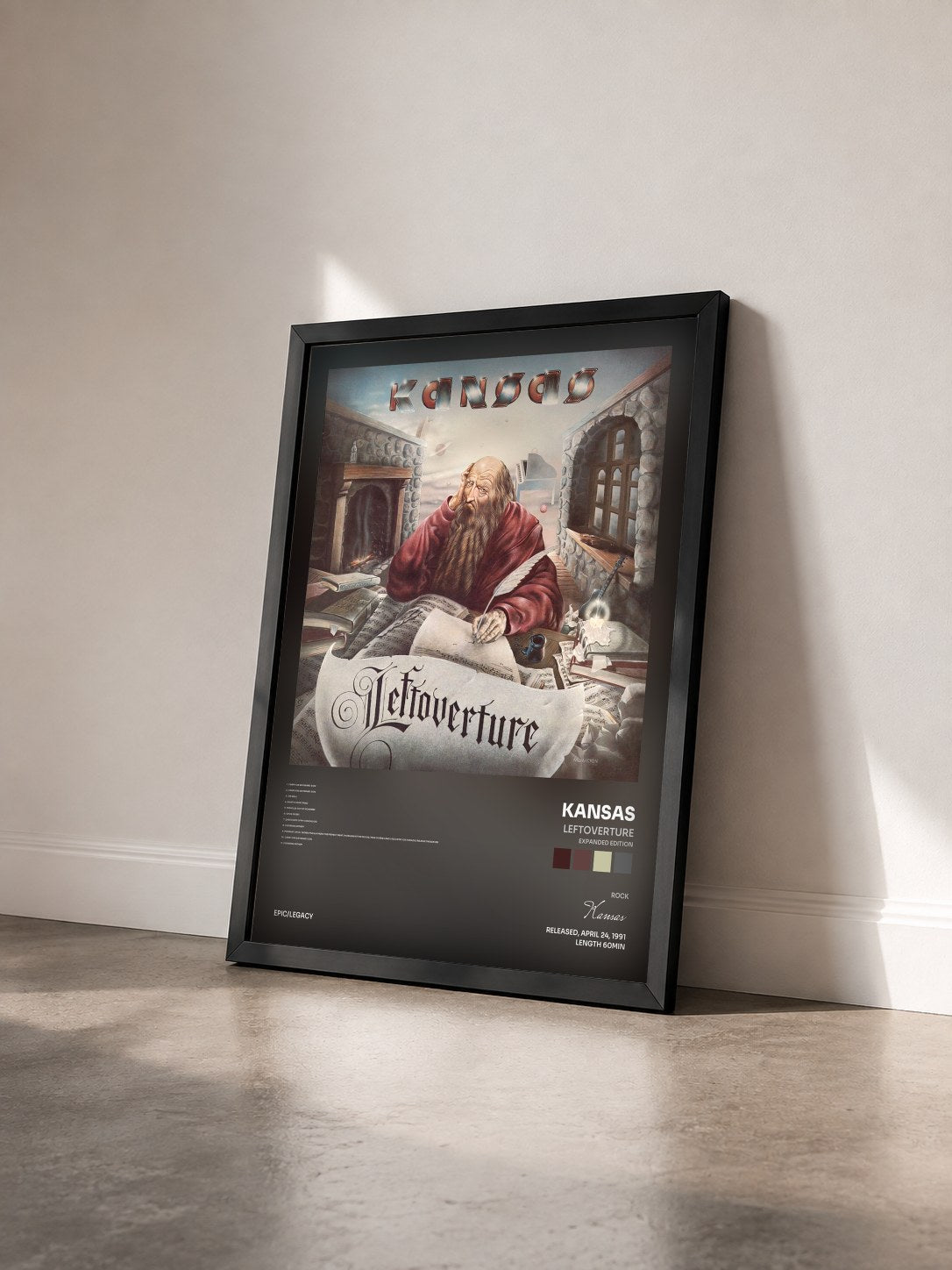 #noir Tableau de l'album Leftoverture (Expanded Edition) de Kansas vu de trois quarts, cadre noir