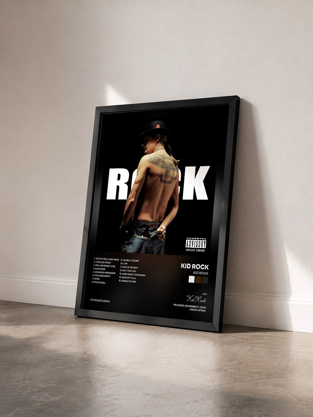 #noir Tableau de l'album Kid Rock de Kid Rock vu de trois quarts, cadre noir