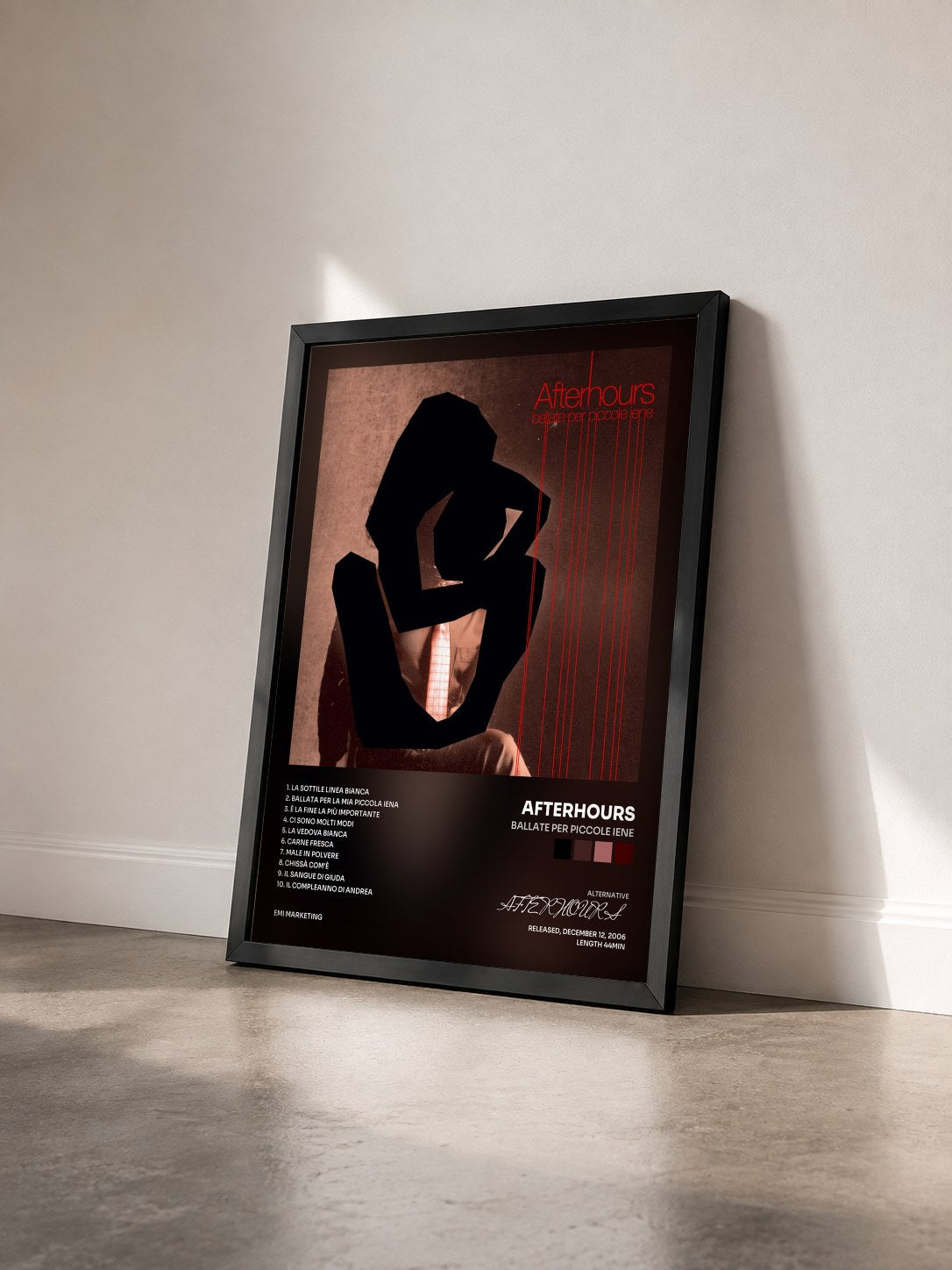 #noir Tableau de l'album Ballate Per Piccole Iene de AFTERHOURS vu de trois quarts, cadre noir