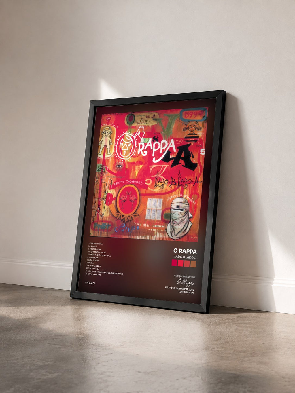 #noir Tableau de l'album Lado B Lado A de O Rappa vu de trois quarts, cadre noir