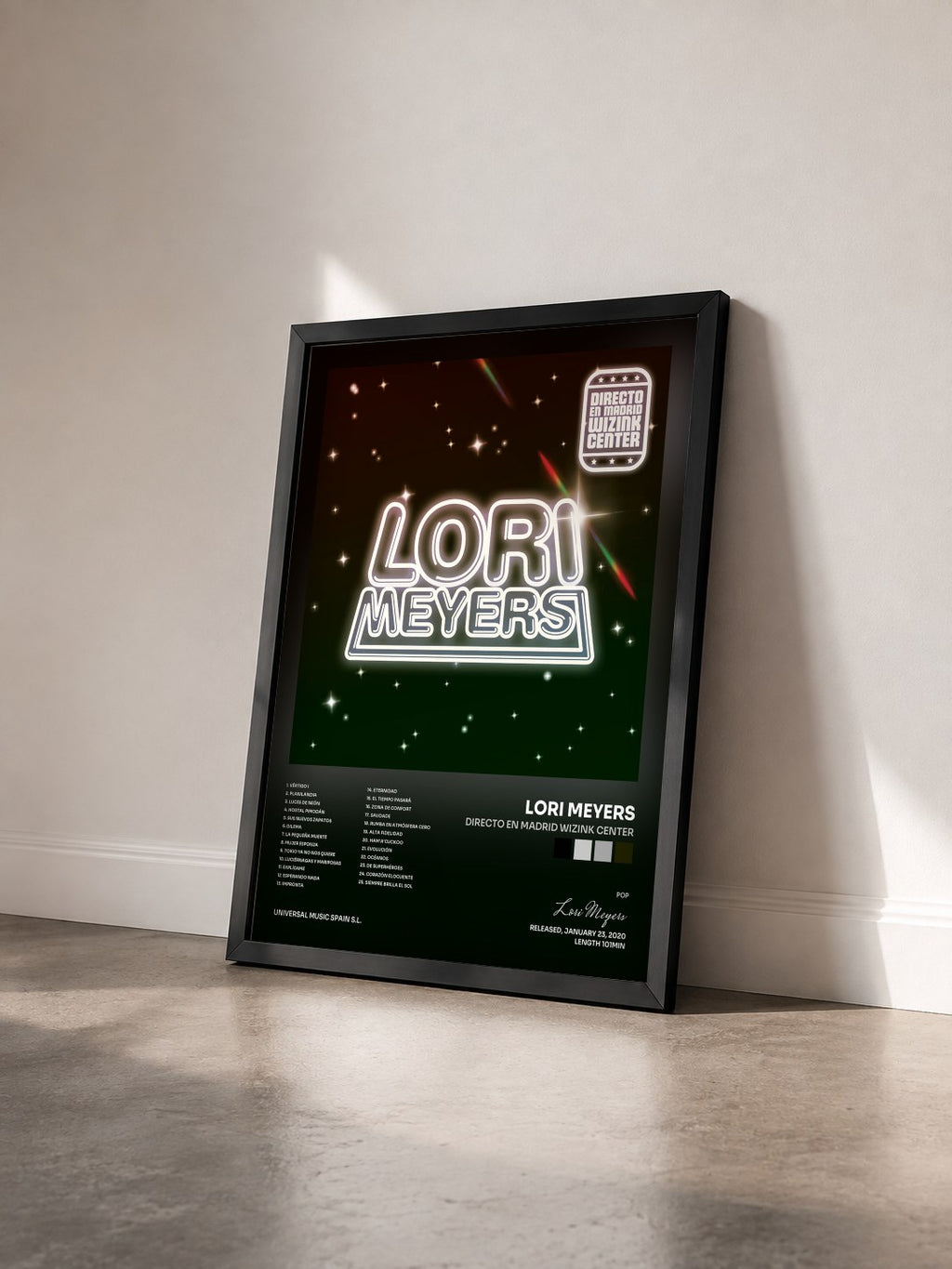 #noir Tableau de l'album Directo En Madrid Wizink Center de Lori Meyers vu de trois quarts, cadre noir