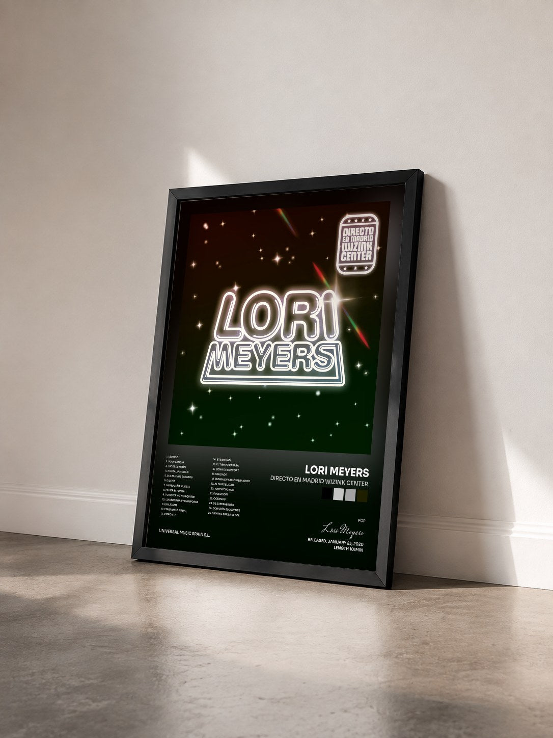 #noir Tableau de l'album Directo En Madrid Wizink Center de Lori Meyers vu de trois quarts, cadre noir