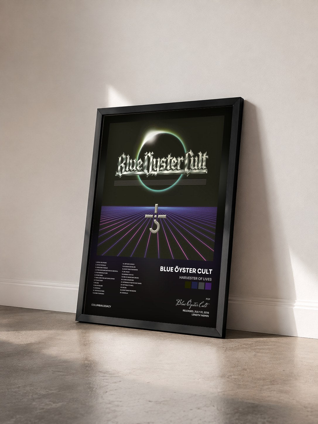 #noir Tableau de l'album Harvester Of Lives de Blue Öyster Cult vu de trois quarts, cadre noir