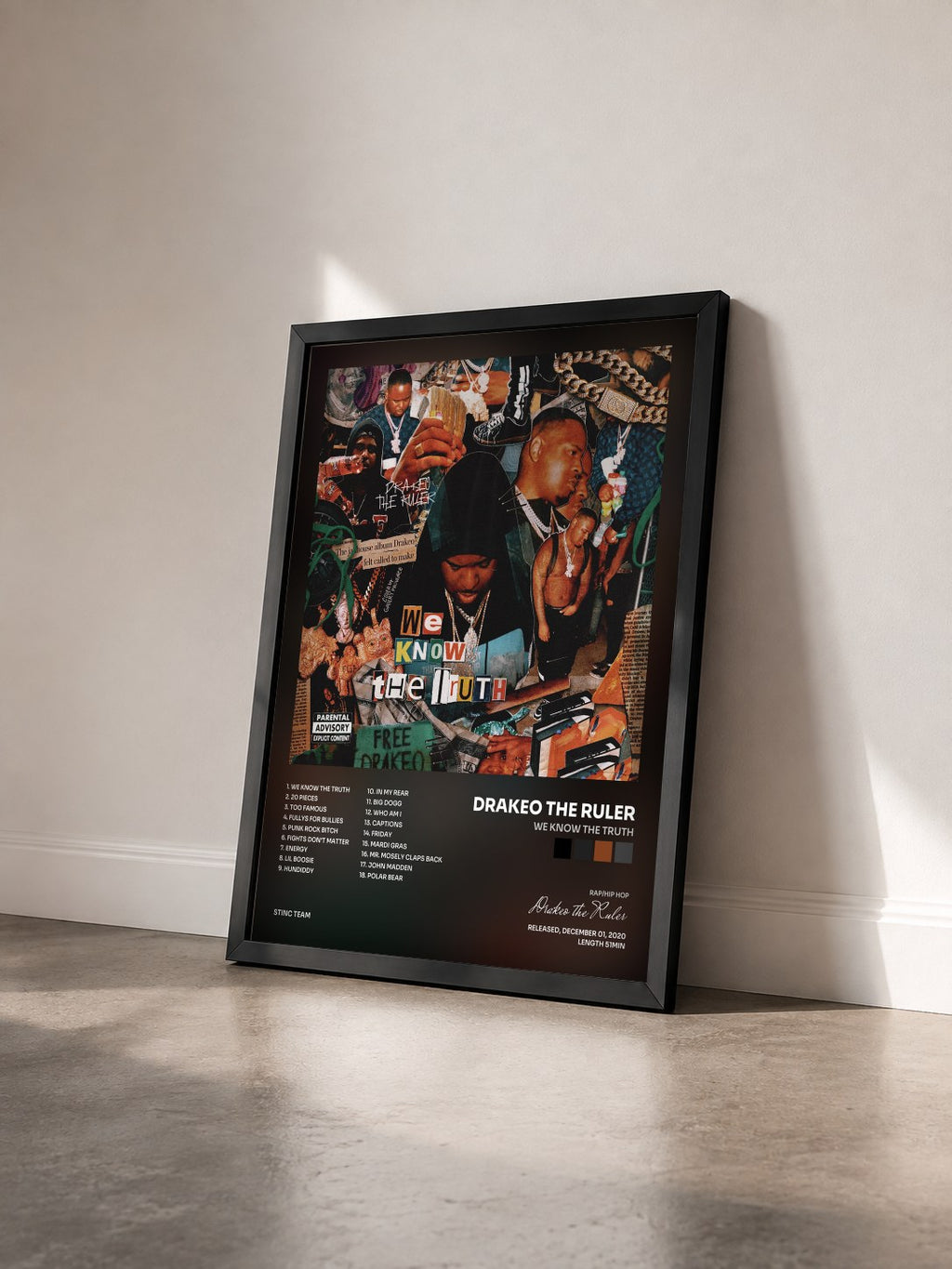#noir Tableau de l'album We Know the Truth de Drakeo the Ruler vu de trois quarts, cadre noir