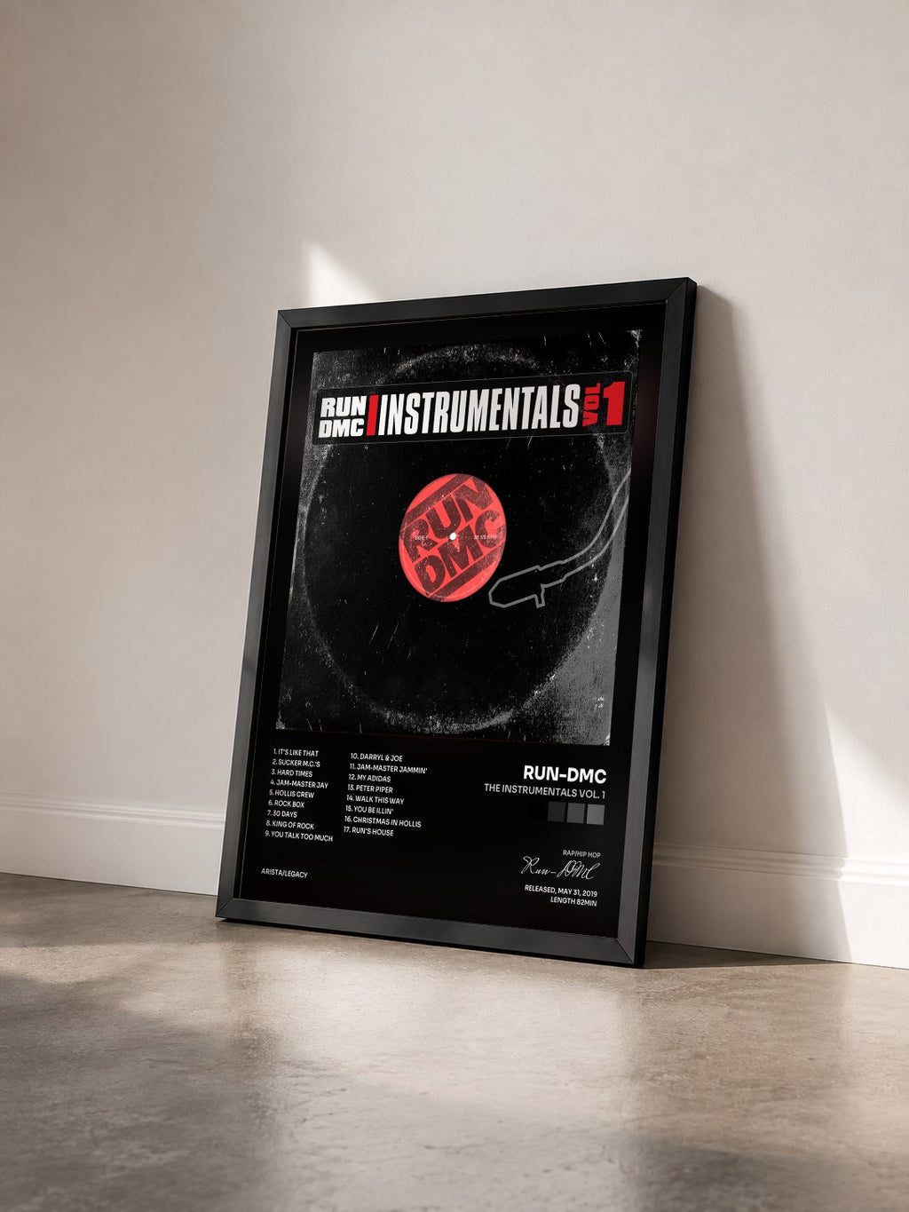 #noir Tableau de l'album The Instrumentals Vol. 1 de Run-DMC vu de trois quarts, cadre noir