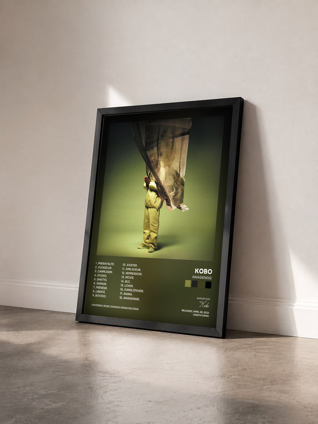 #noir Tableau de l'album ANAGENESE de Kobo vu de trois quarts, cadre noir