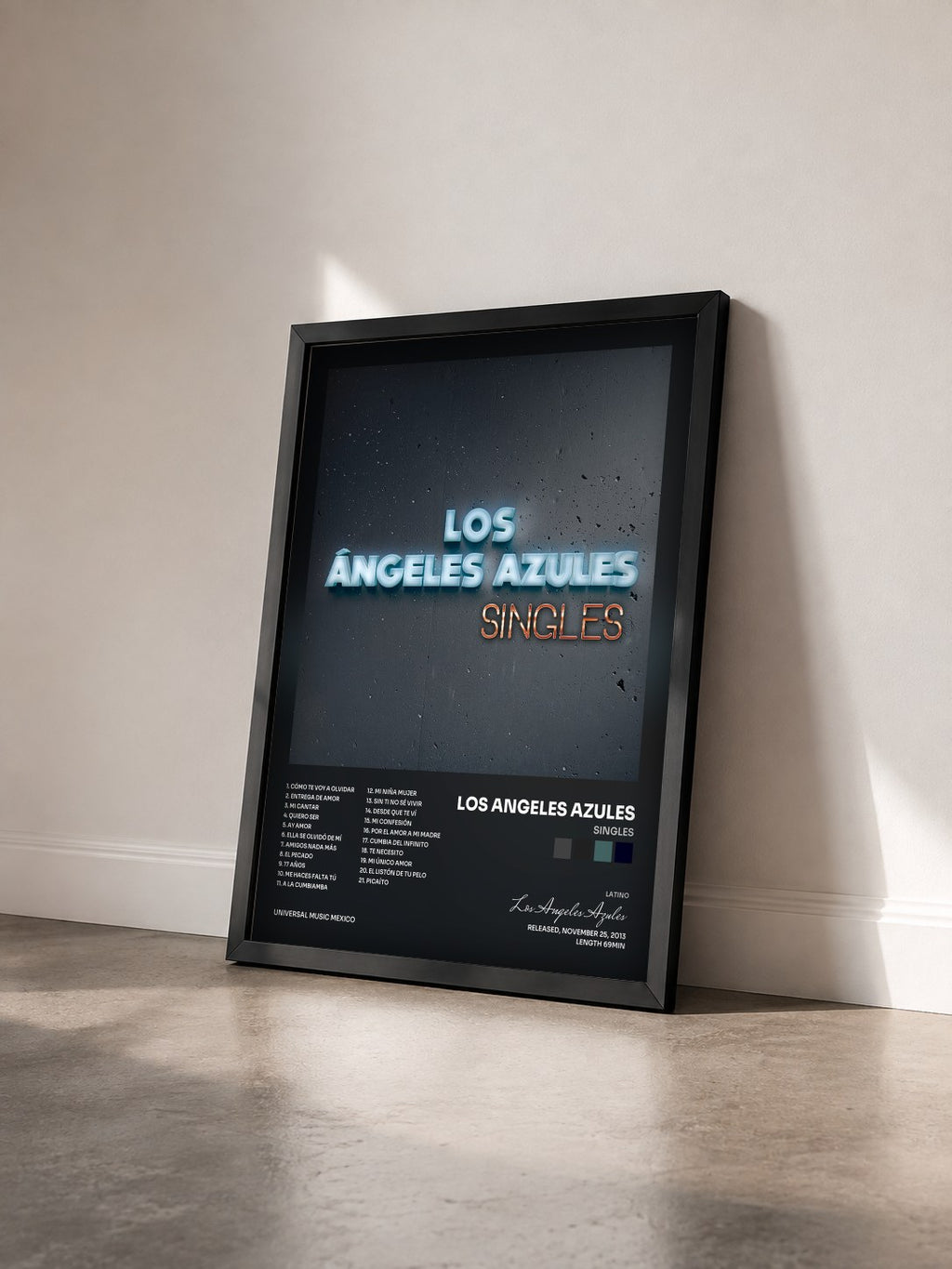 #noir Tableau de l'album Singles de Los Angeles Azules vu de trois quarts, cadre noir