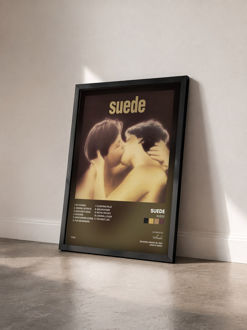 #noir Tableau de l'album Suede de Suede vu de trois quarts, cadre noir