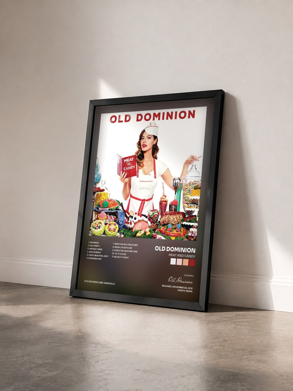 #noir Tableau de l'album Meat and Candy de Old Dominion vu de trois quarts, cadre noir