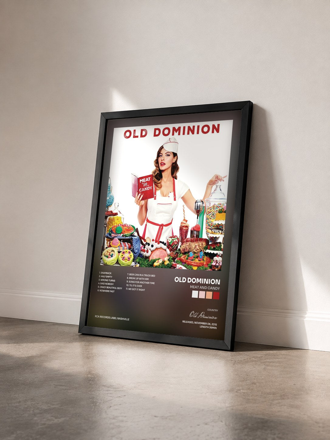 #noir Tableau de l'album Meat and Candy de Old Dominion vu de trois quarts, cadre noir