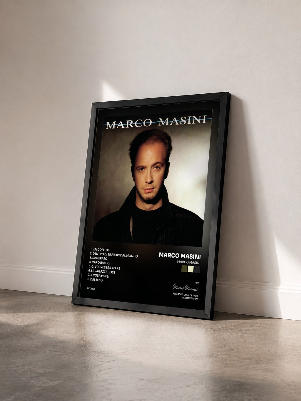 #noir Tableau de l'album Marco Masini de Marco Masini vu de trois quarts, cadre noir
