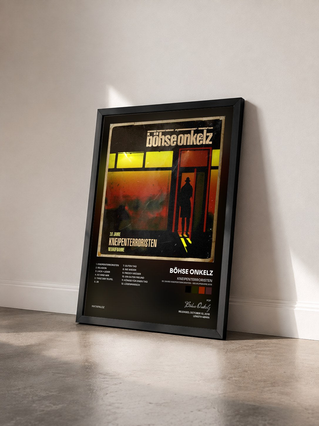 #noir Tableau de l'album Kneipenterroristen (30 Jahre Kneipenterroristen - Neuaufnahme 2018) de Böhse Onkelz vu de trois quarts, cadre noir