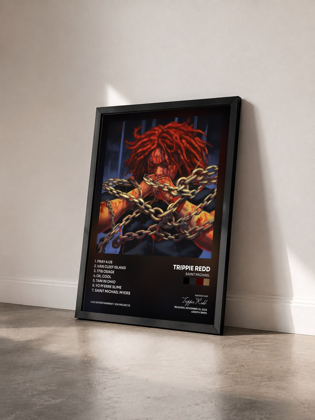 #noir Tableau de l'album Saint Michael de Trippie Redd vu de trois quarts, cadre noir