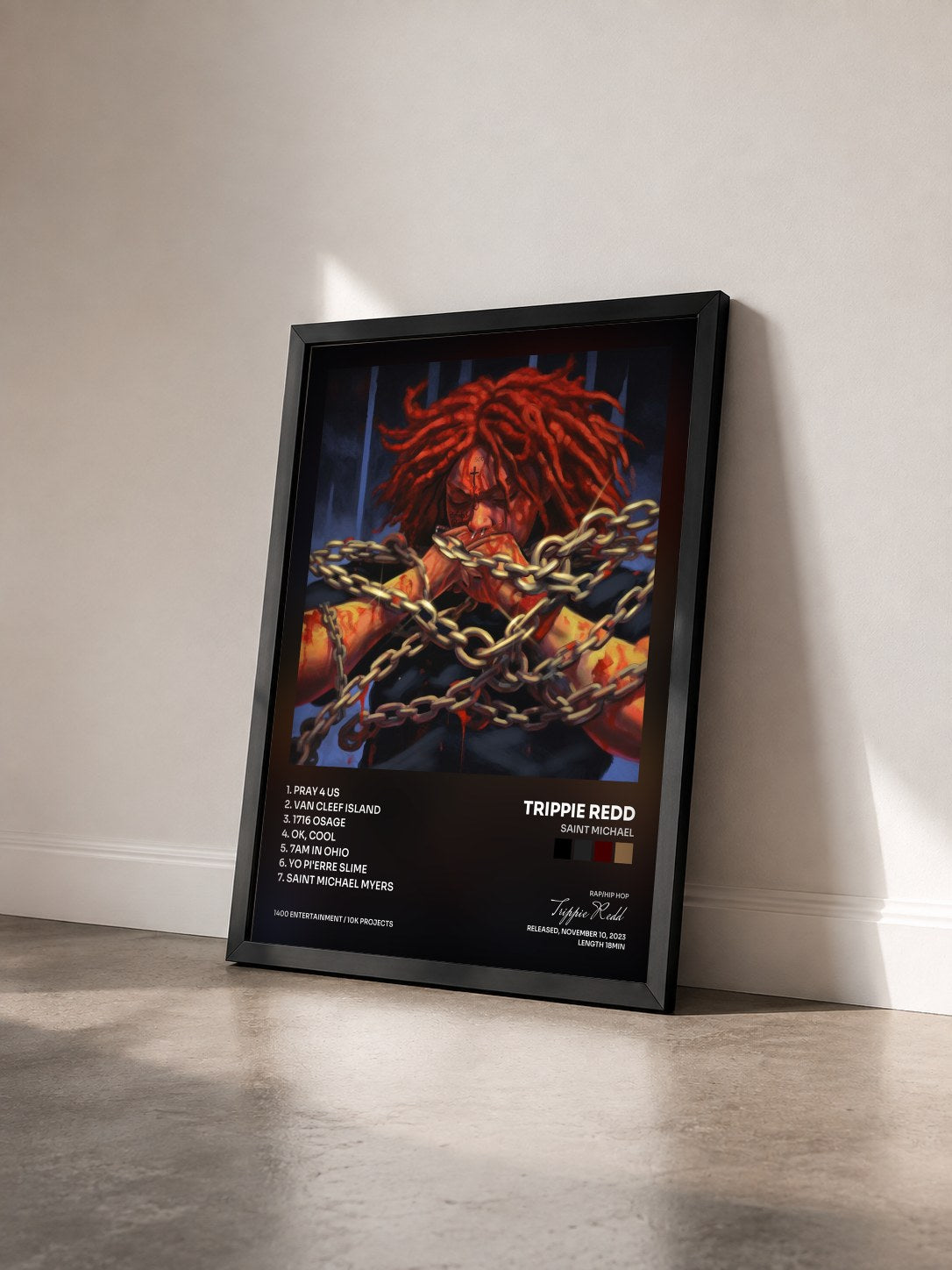 #noir Tableau de l'album Saint Michael de Trippie Redd vu de trois quarts, cadre noir