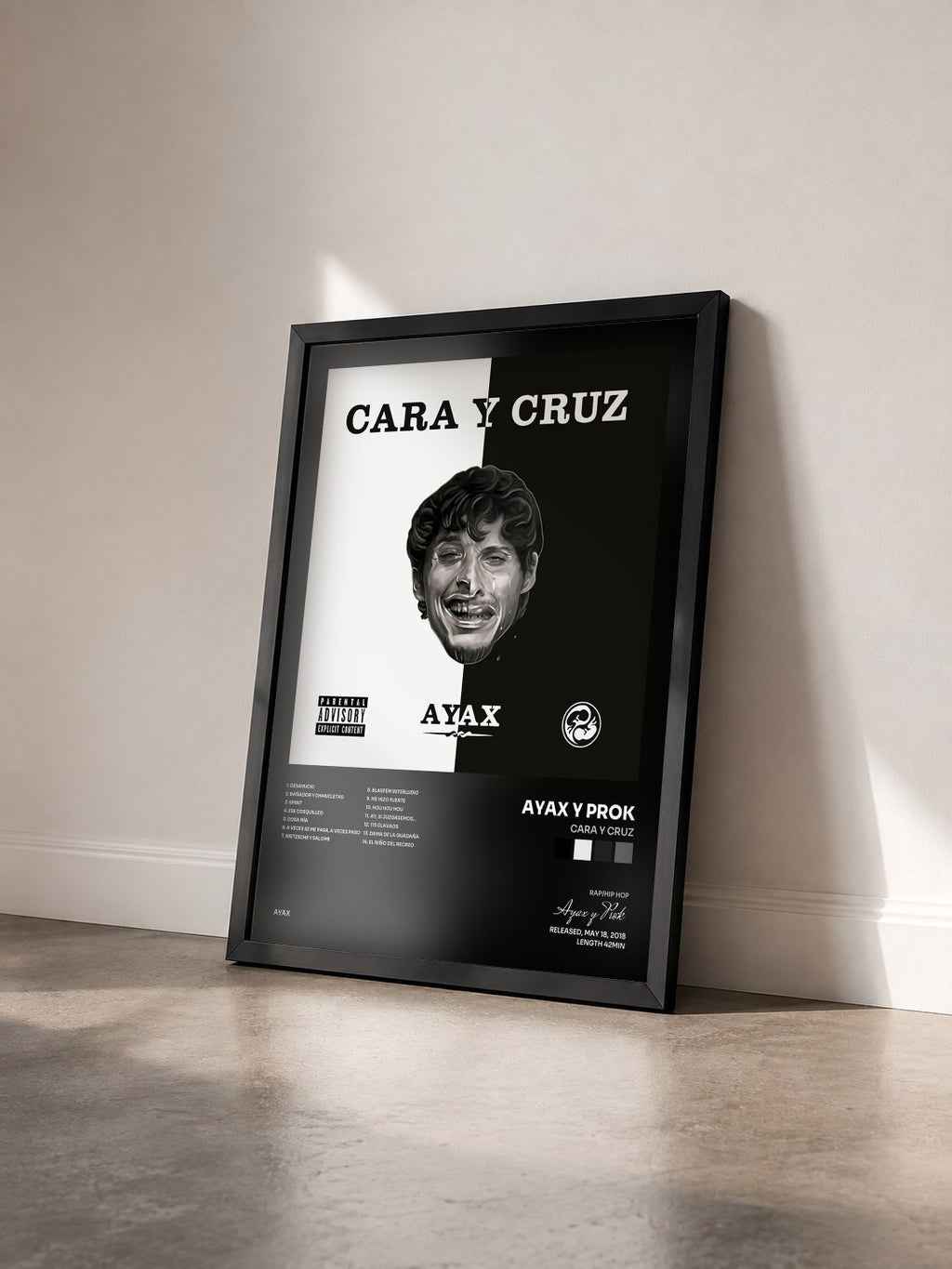 #noir Tableau de l'album Cara y cruz de Ayax y Prok vu de trois quarts, cadre noir