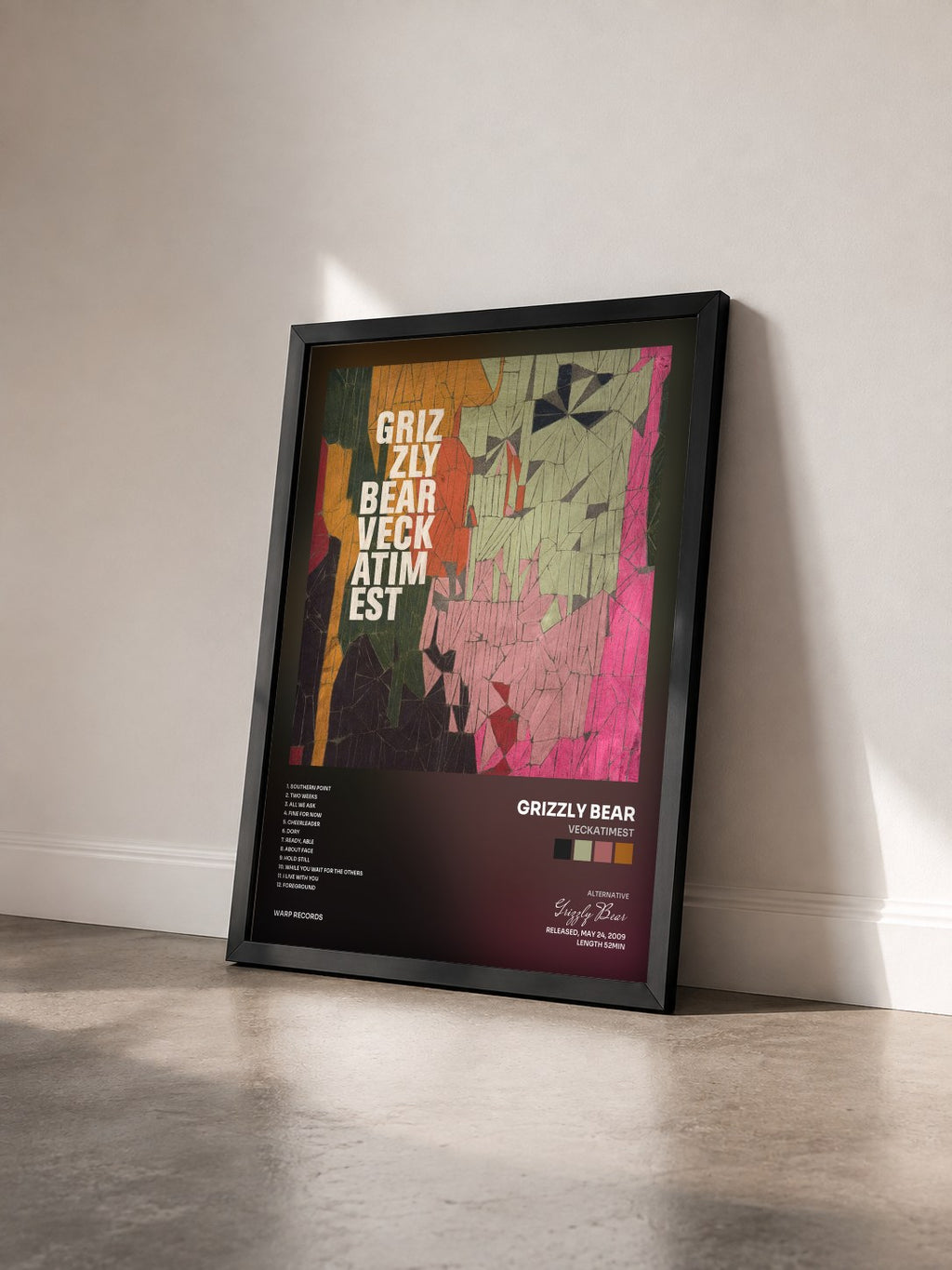 #noir Tableau de l'album Veckatimest de Grizzly Bear vu de trois quarts, cadre noir