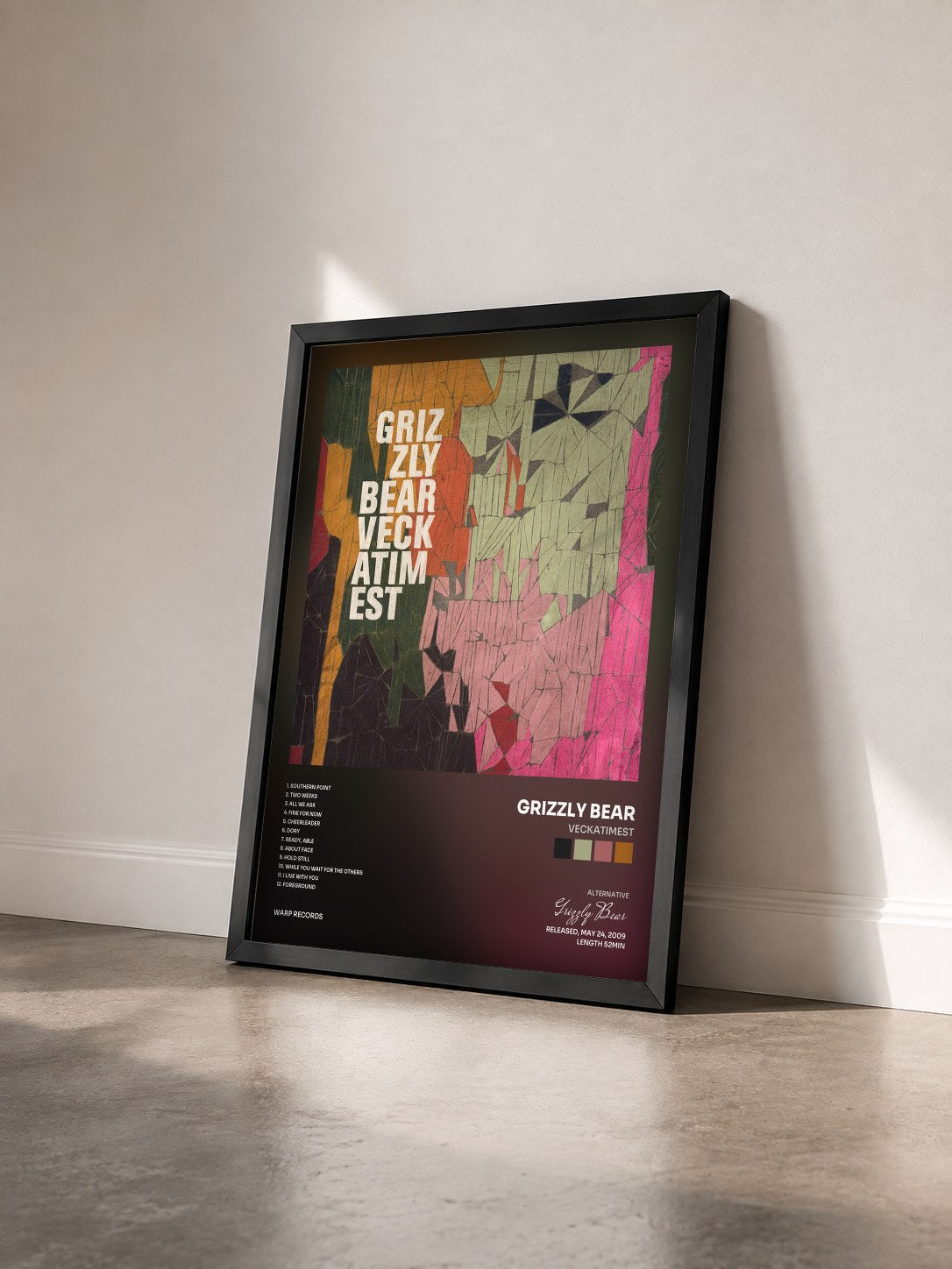 #noir Tableau de l'album Veckatimest de Grizzly Bear vu de trois quarts, cadre noir