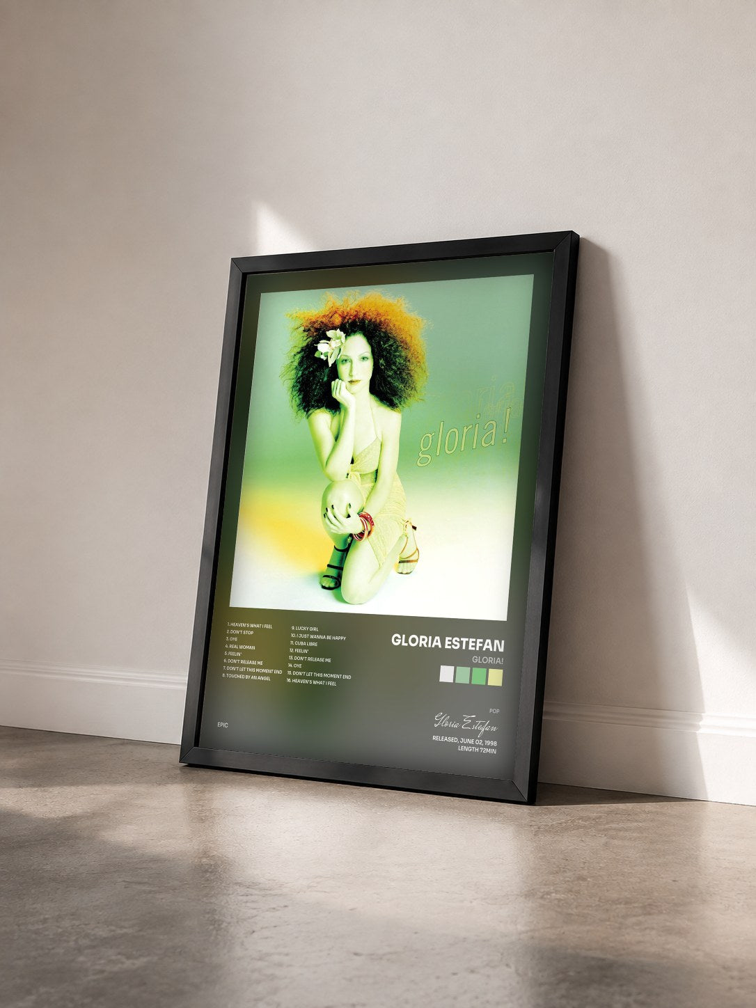 #noir Tableau de l'album Gloria! de Gloria Estefan vu de trois quarts, cadre noir