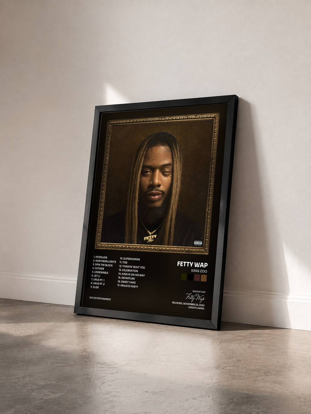 #noir Tableau de l'album King Zoo de Fetty Wap vu de trois quarts, cadre noir