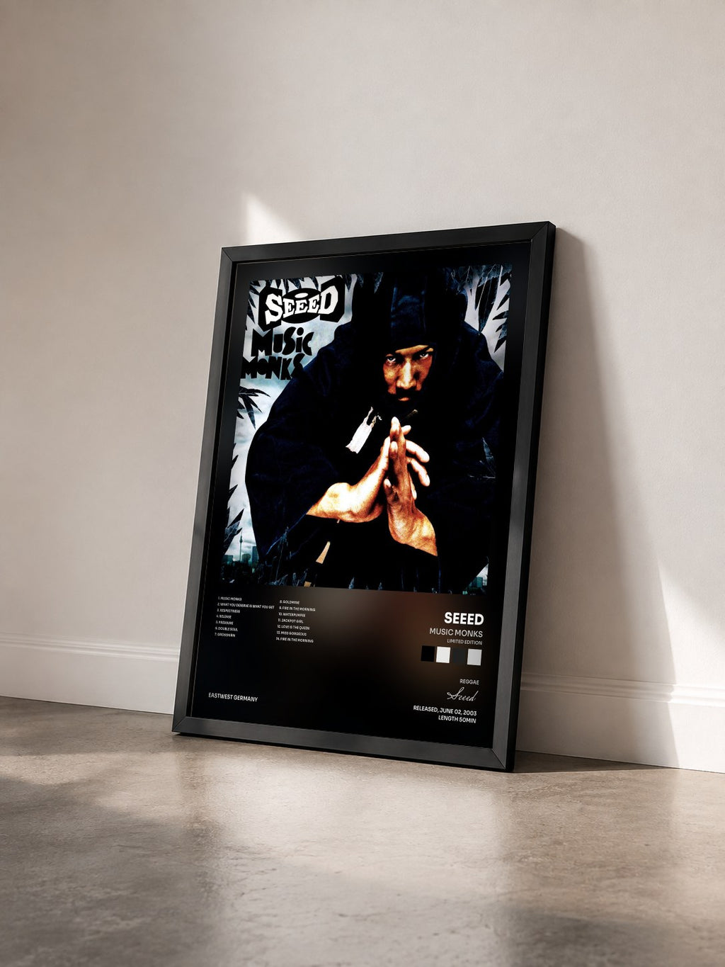 #noir Tableau de l'album Music Monks (Limited Edition) de Seeed vu de trois quarts, cadre noir