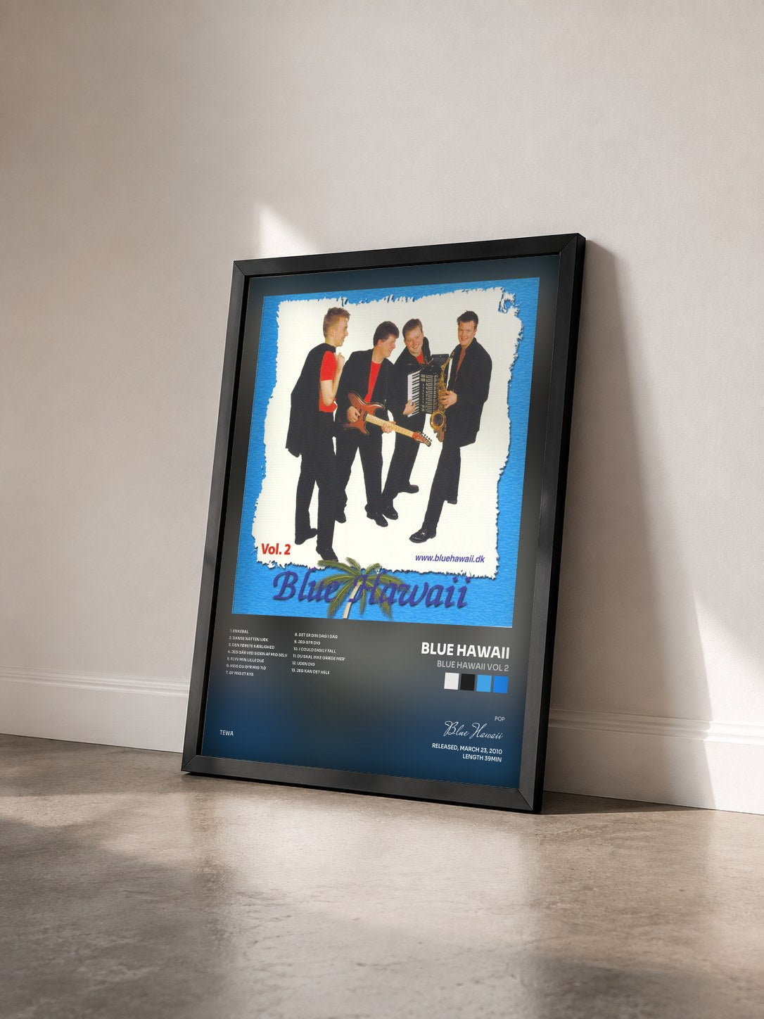 #noir Tableau de l'album Blue Hawaii Vol 2 de Blue Hawaii vu de trois quarts, cadre noir