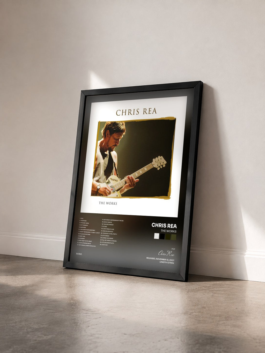 #noir Tableau de l'album The Works de Chris Rea vu de trois quarts, cadre noir