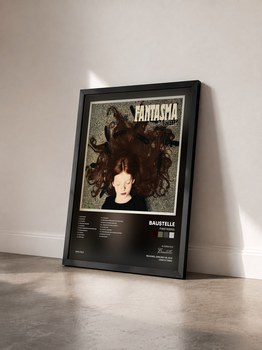 #noir Tableau de l'album Fantasma de Baustelle vu de trois quarts, cadre noir