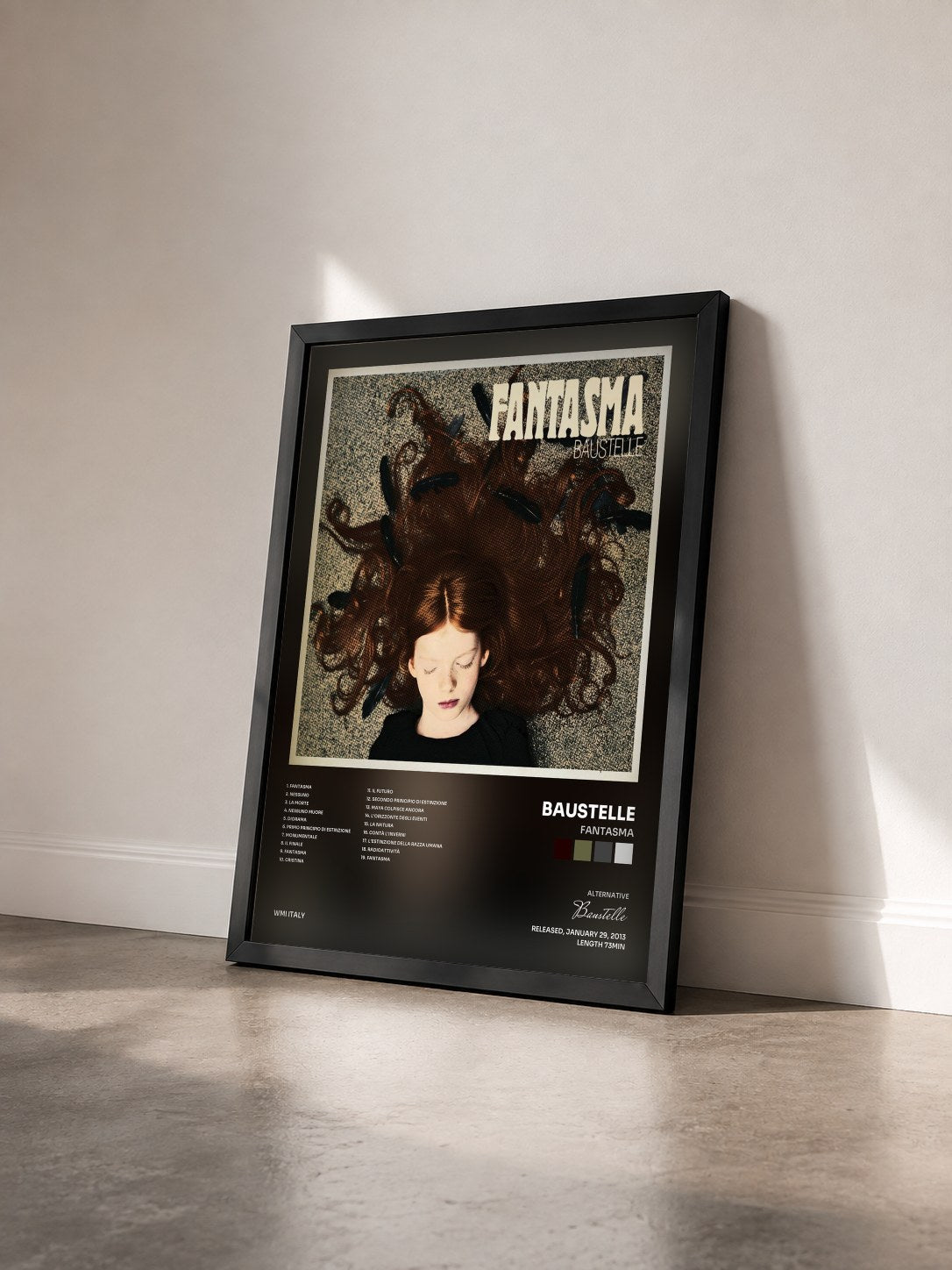 #noir Tableau de l'album Fantasma de Baustelle vu de trois quarts, cadre noir
