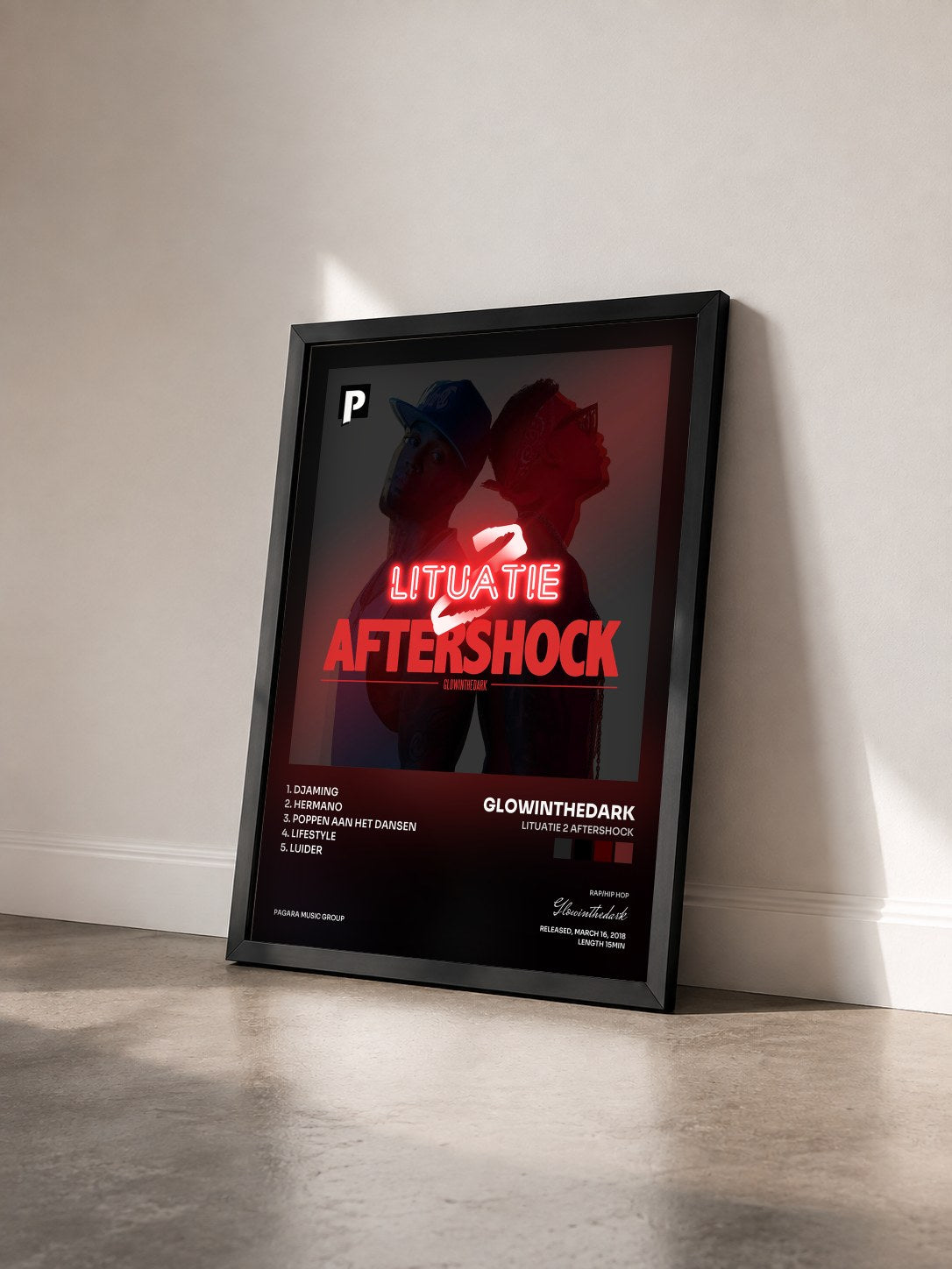 #noir Tableau de l'album Lituatie 2 Aftershock de Glowinthedark vu de trois quarts, cadre noir